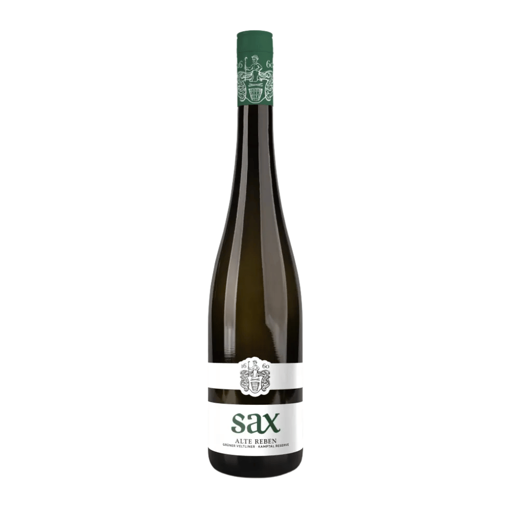 Fles witte wijn Sax Grüner Veltliner alte reben kamptal dac reserve 2023 PUUR Oostenrijk